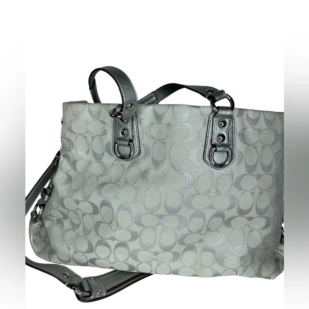 Coach Ashley Signature "C" Shoulder Satchel Purse Silver Metallic Vintage - Picture 2 of 16
